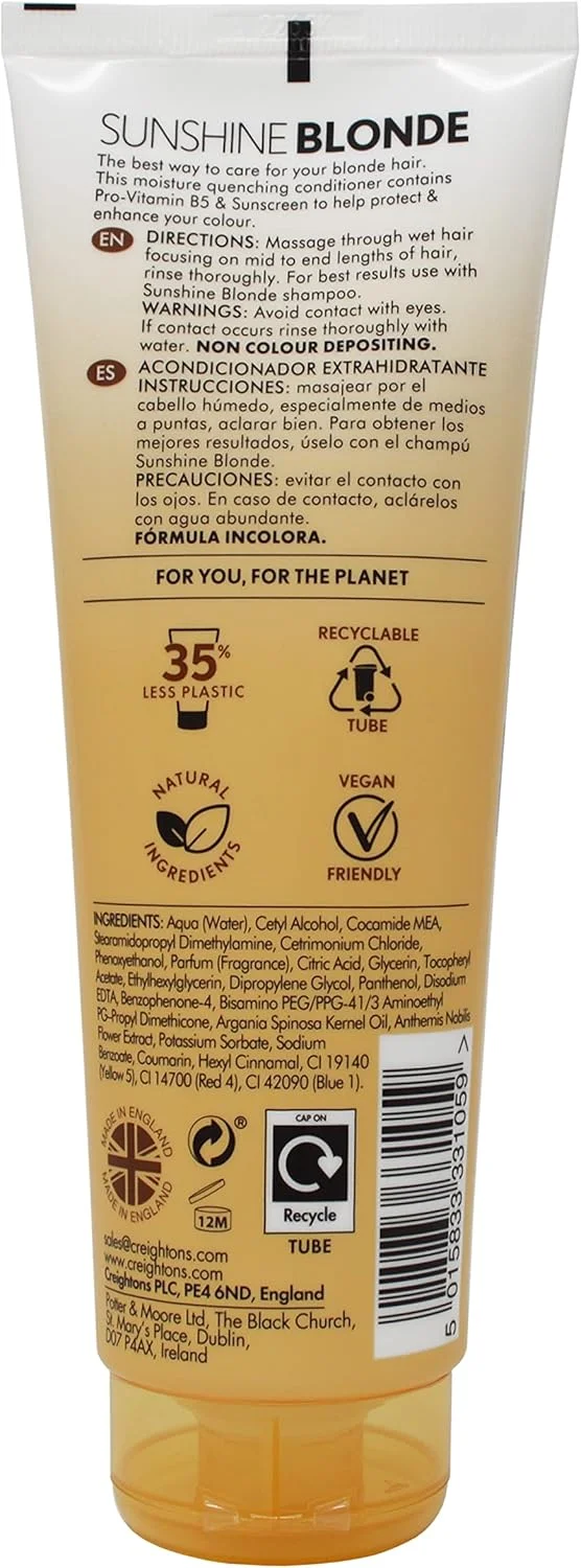 نرم کننده فوق العاده مرطوب کننده موهای بلوند کریتونز سان شاین (250 میلی لیتر) - ساخته شده با آرگان و بابونه برای آبرسانی مجدد، روشن کردن و صاف کردن مو. رنگ موهای بلوند طبیعی و رنگ شده را بهبود می بخشد. نرم کننده فوق العاده مرطوب کننده موهای بلوند کریتونز سان شاین (250 میلی لیتر) - ساخته شده با آرگان و بابونه برای آبرسانی مجدد، روشن کردن و صاف کردن مو. رنگ موهای بلوند طبیعی و رنگ شده را بهبود می بخشد.