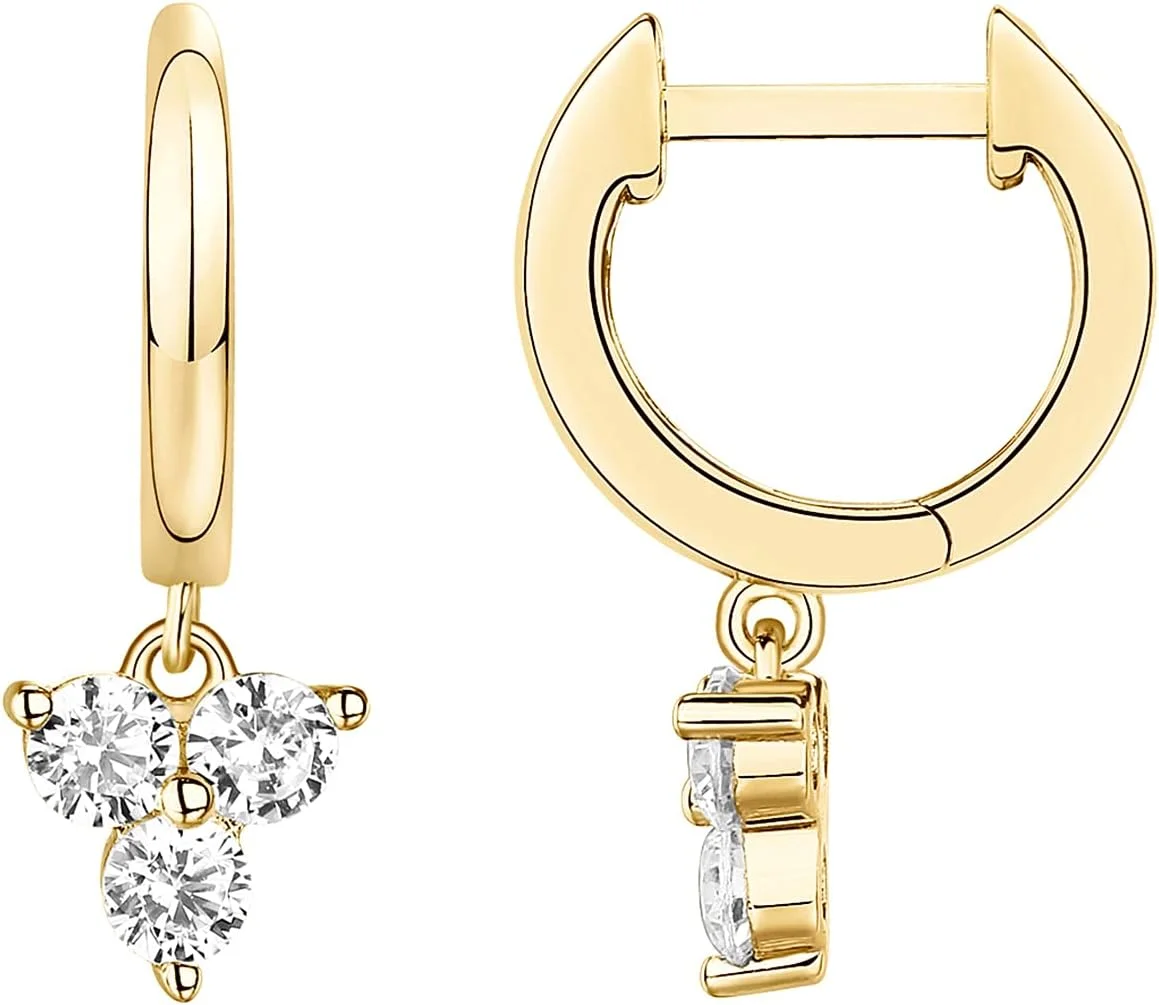 گوشواره های آویزی/آویز سبک وزن پاوی با روکش طلای 14 عیار و پایه نقره استرلینگ S925 برای زنان | نگین تک تخمه زیرکونیا | گوشواره های ظریف