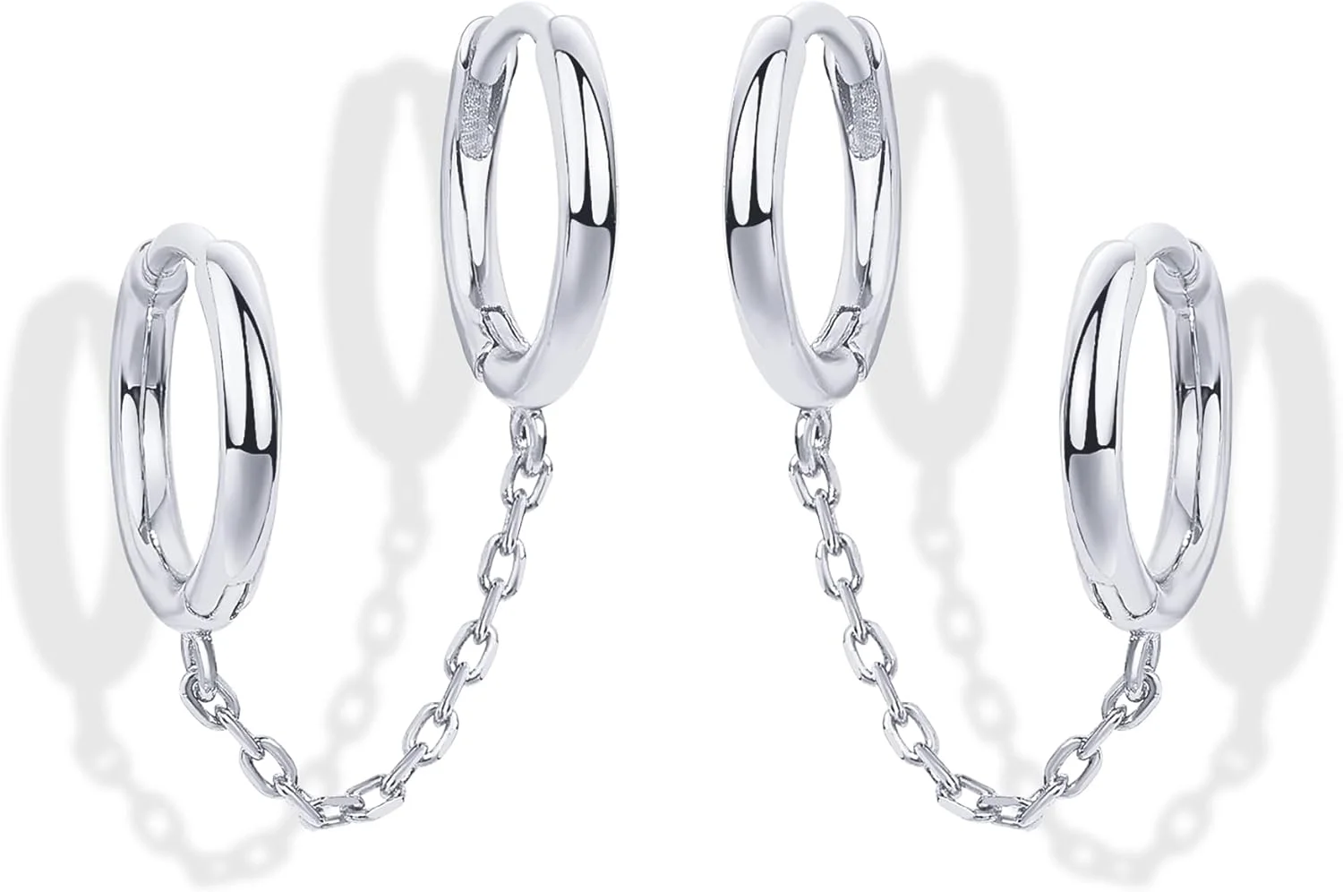 گوشواره زنجیری طلای 14 عیار PAVOI زنانه | گوشواره حلقه ای آویز زنجیری دوبل | گوشواره میخی مرواریدی زیرکونیا مکعبی زنانه