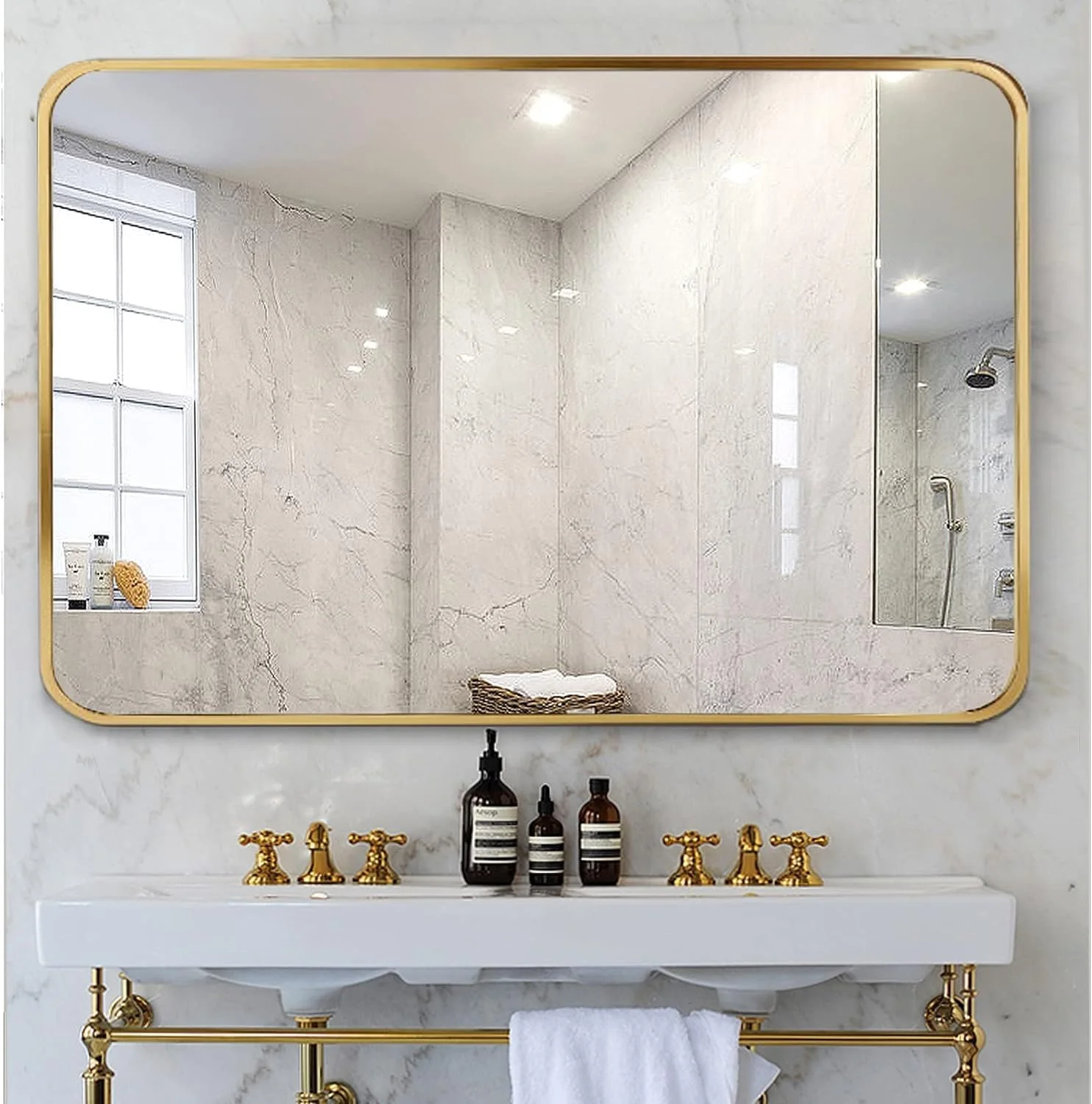 Kutis Modern Home Bathroom Mirrors Rectangular Metal Framed Wall Mirror HD Vanity Make Up Mirror for Wall Décor Mirror for Living Room, Home Decor & Bedroom Mirror Wall Make-up Mirror 70 x 50 cm.