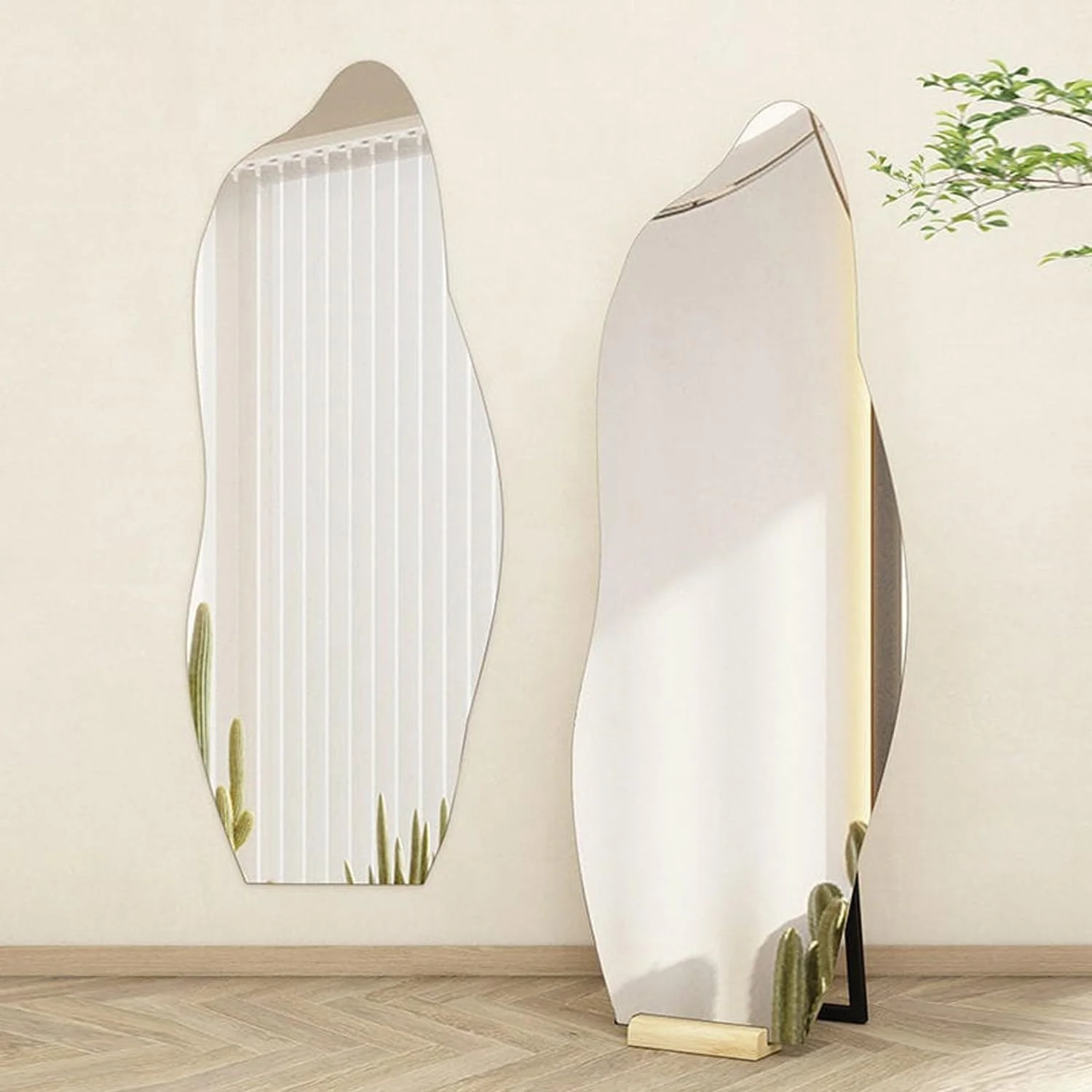 Kutis Antique or vintage styles Makeup Mirror Full-length irregular Borderless Decorative Wall Mounted Mirror With Wooden Solid Base For Living Room Bathroom Entarway 48 x 158 cm. (Irregular) Kutis Antique or vintage styles Makeup Mirror Full-length irregular Borderless Decorative Wall Mounted Mirror With Wooden Solid Base For Living Room Bathroom Entarway 48 x 158 cm. (Irregular)