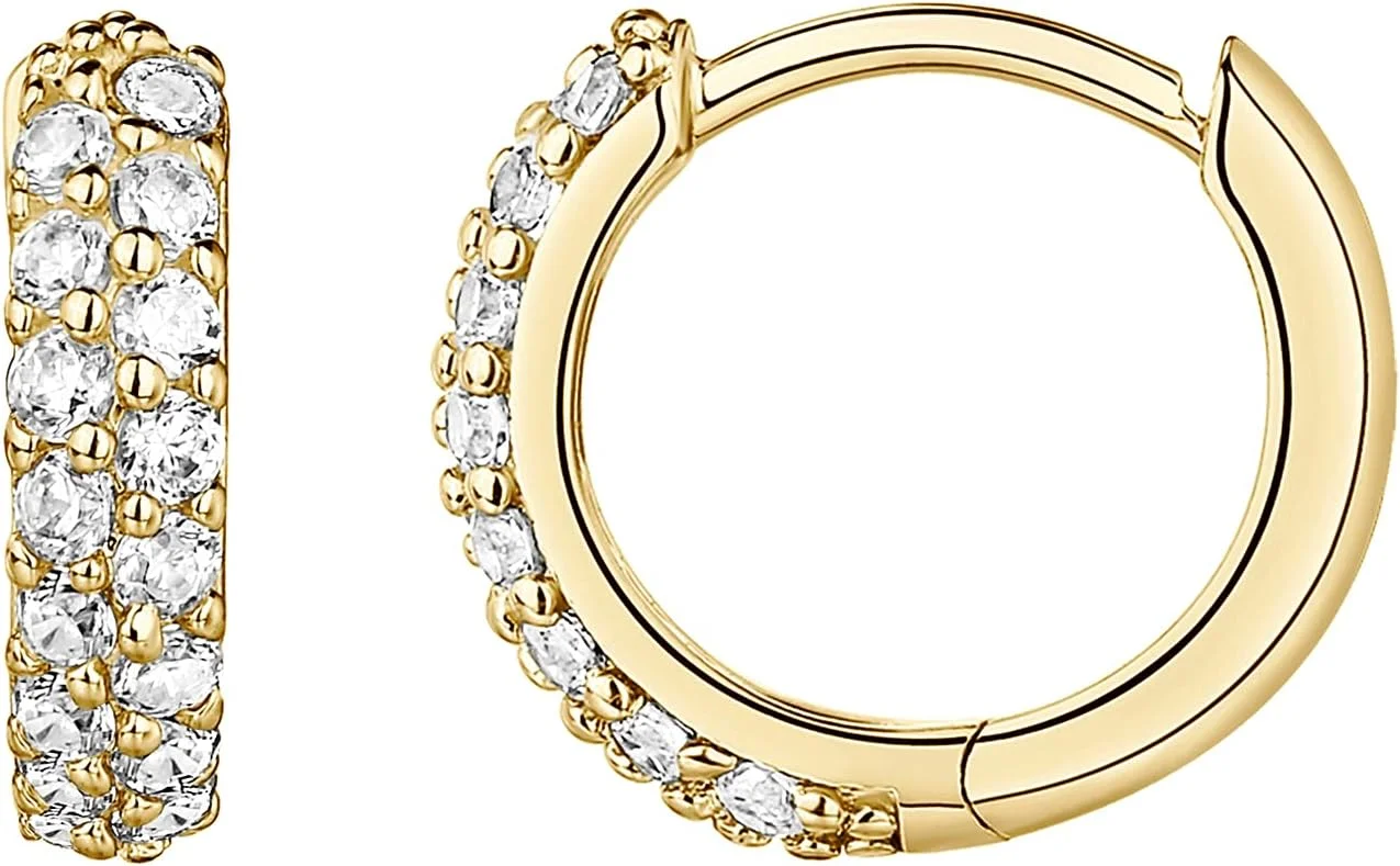 PAVOI 14K Gold Plated Sterling Silver Post Cubic Zirconia Huggie Earrings | Small Round Huggie Stud Fashion Hoop Earrings for Women in Gold Plating