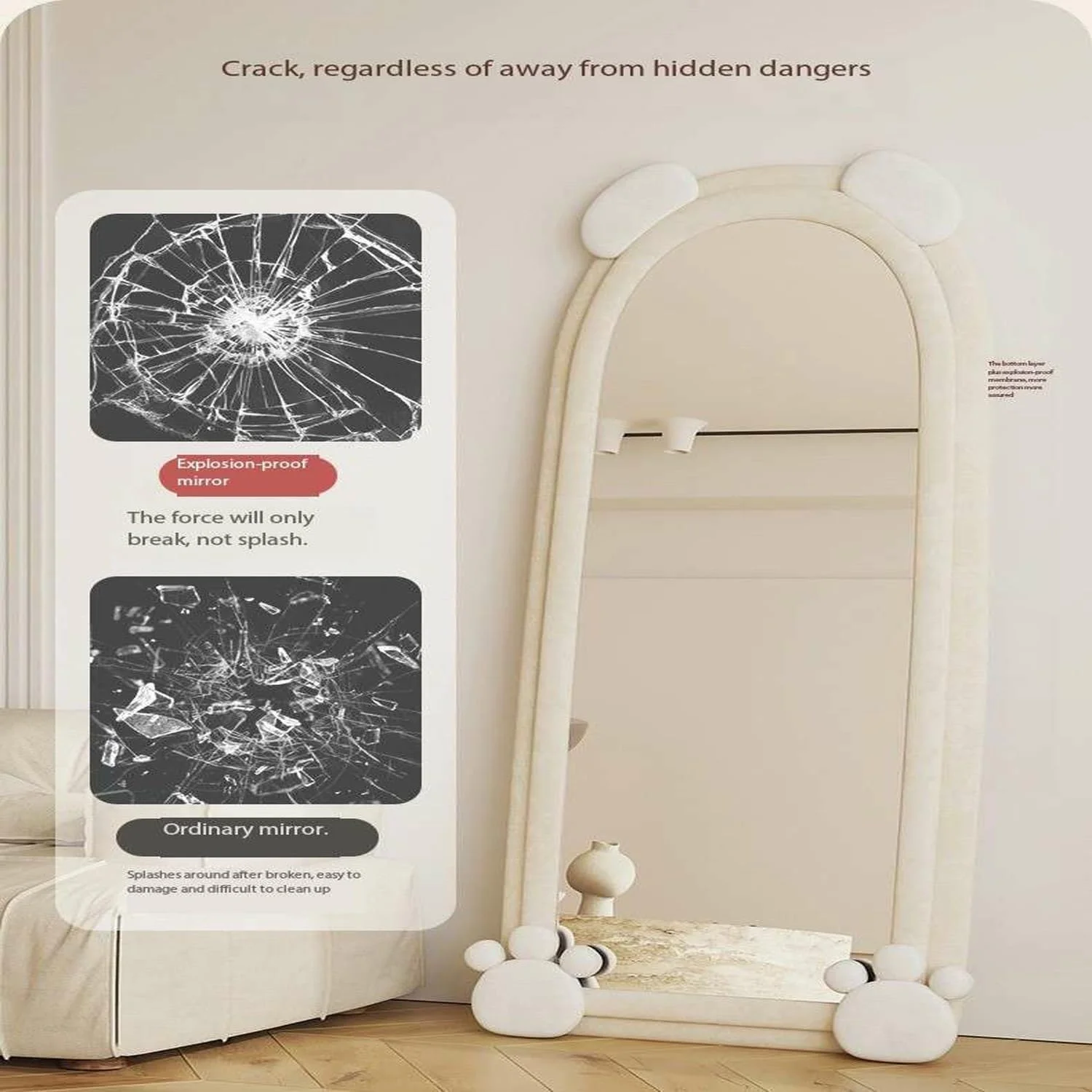 Kutis Vintage Full-Length Wall Mirror – Antique-Style Full Body Mirror with Velvet-Wrapped Wooden Frame for Bedroom & Living Room Décor 60 x 160. (White)