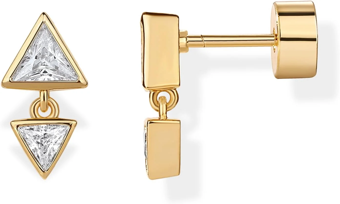 PAVOI 14K Gold Plated 925 Sterling Silver Posts Mini Drop Dangle Flat Back Earrings for Women | Dainty Cartilage Earring | Helix Piercing Jewelry | Pearl Cubic Zirconia Pear Cluster Triangle Lotus