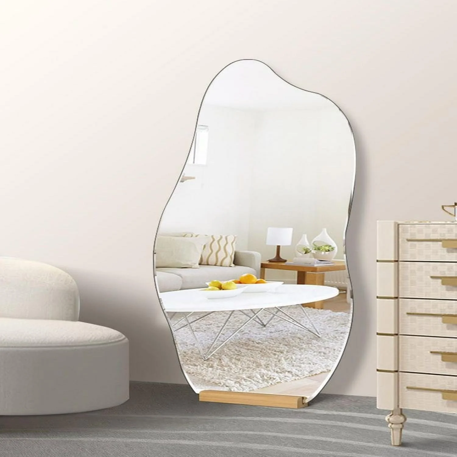 Kutis Antique or vintage styles Makeup Mirror Full-length irregular Borderless Decorative Wall Mounted Mirror With Wooden Solid Base For Living Room Bathroom Entarway 48 x 158 cm. (Irregular) Kutis Antique or vintage styles Makeup Mirror Full-length irregular Borderless Decorative Wall Mounted Mirror With Wooden Solid Base For Living Room Bathroom Entarway 48 x 158 cm. (Irregular)