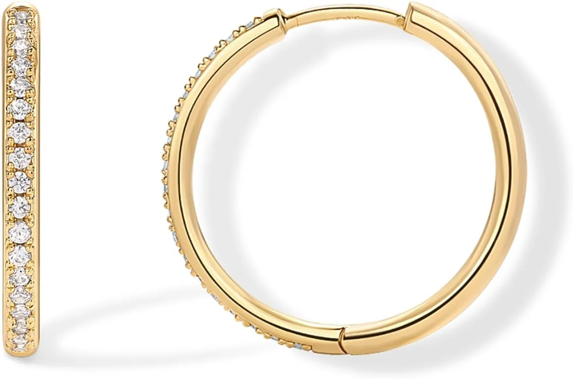 گوشواره های حلقه ای زنانه پاوی با روکش طلای 14 عیار و نگین های زیرکونیا - میله های نقره استرلینگ، گوشواره های طلایی لولایی مد روز برای زنان