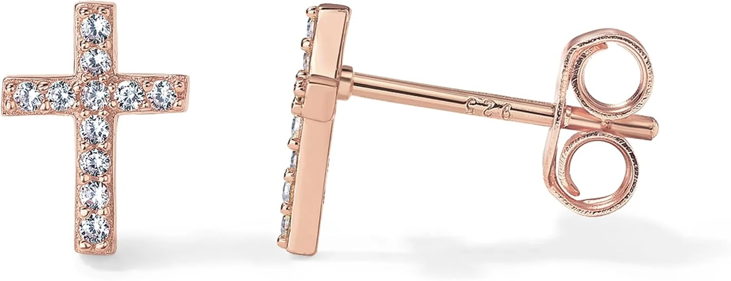 گوشواره های صلیب زنانه با روکش طلای 14 عیار و پایه نقره استرلینگ PAVOI | گوشواره های حلقه ای کوچک مذهبی با نگین های زیرکونیا