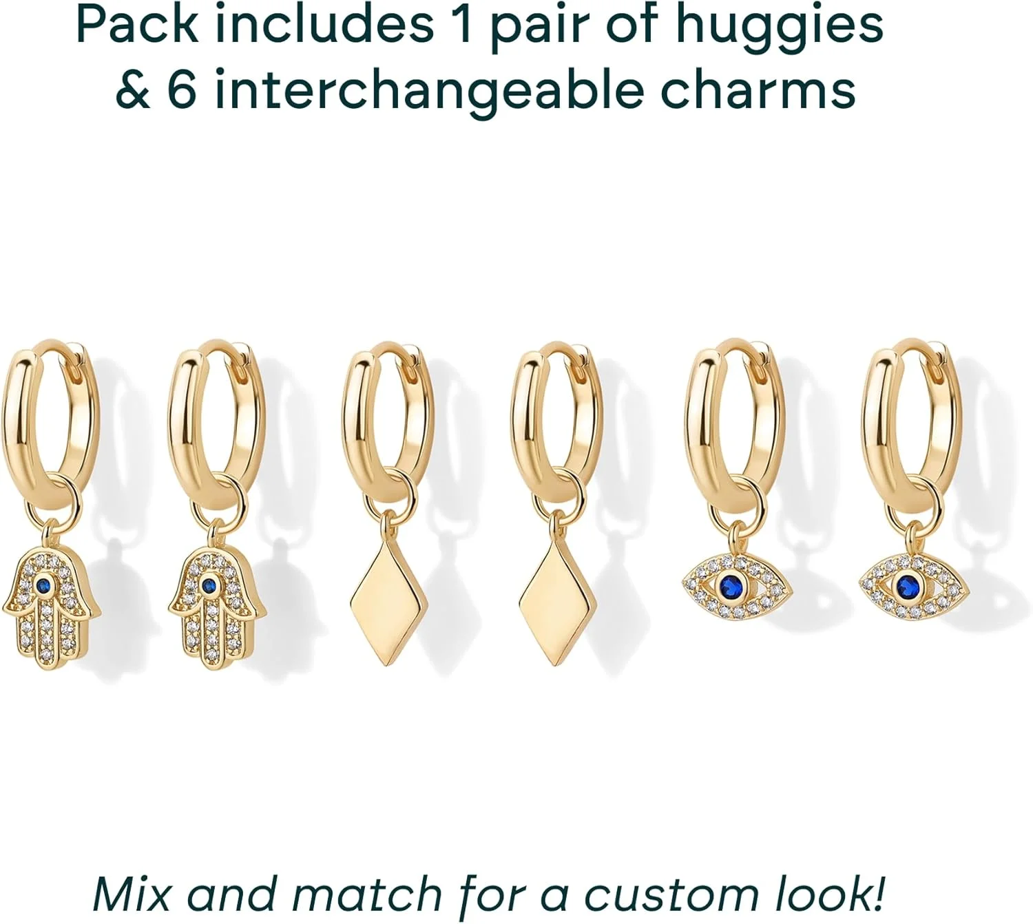 PAVOI 18K Gold Plated Charms Huggie Earrings Pack for Women - Cubic Zirconia Huggie Earrings with Charms Set PAVOI 18K Gold Plated Charms Huggie Earrings Pack for Women - Cubic Zirconia Huggie Earrings with Charms Set