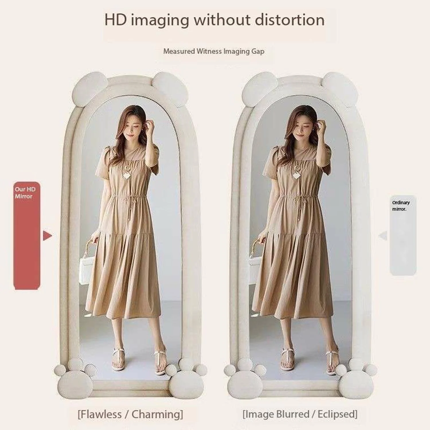 Kutis Vintage Full-Length Wall Mirror – Antique-Style Full Body Mirror with Velvet-Wrapped Wooden Frame for Bedroom & Living Room Décor 60 x 160. (White)