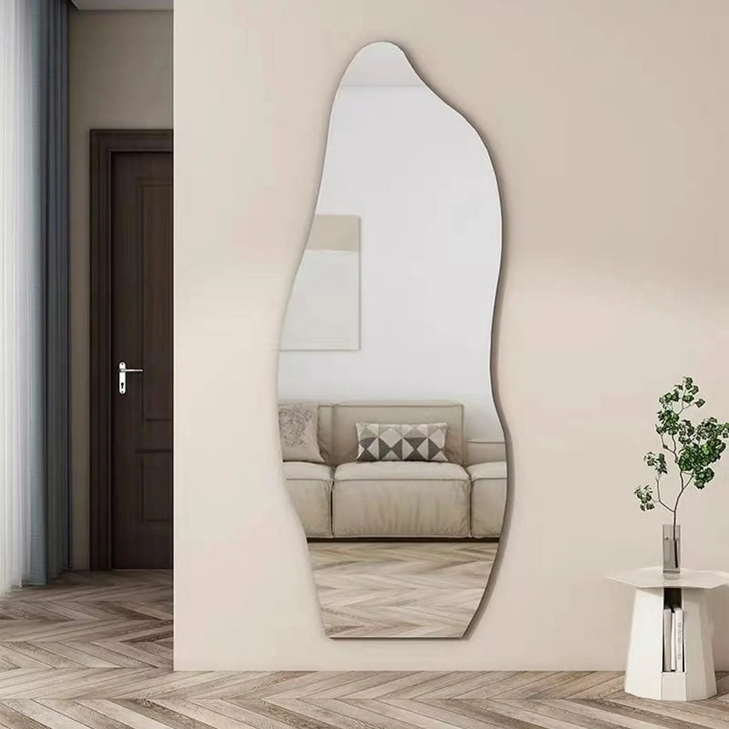 Kutis Antique or vintage styles Makeup Mirror Full-length irregular Borderless Decorative Wall Mounted Mirror With Wooden Solid Base For Living Room Bathroom Entarway 48 x 158 cm. (Irregular) Kutis Antique or vintage styles Makeup Mirror Full-length irregular Borderless Decorative Wall Mounted Mirror With Wooden Solid Base For Living Room Bathroom Entarway 48 x 158 cm. (Irregular)