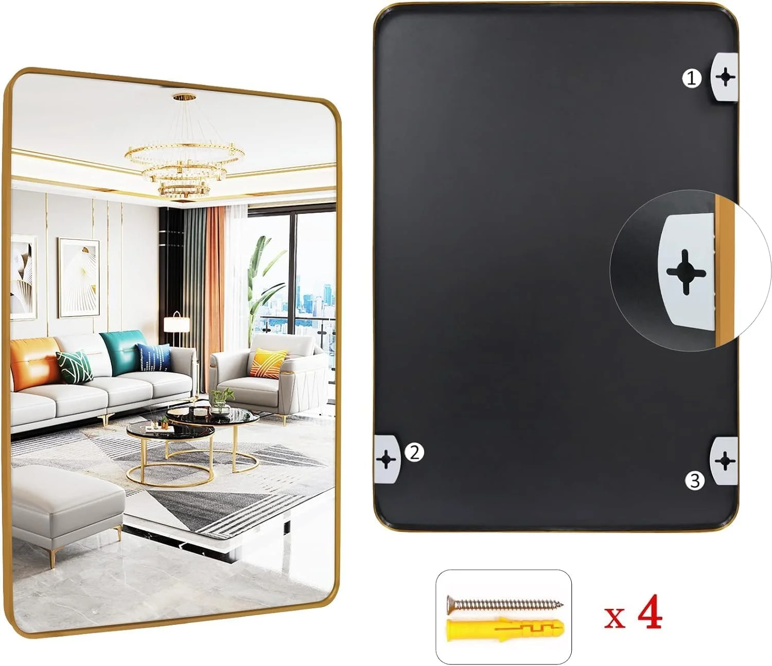 Kutis Modern Home Bathroom Mirrors Rectangular Metal Framed Wall Mirror HD Vanity Make Up Mirror for Wall Décor Mirror for Living Room, Home Decor & Bedroom Mirror Wall Make-up Mirror 70 x 50 cm.