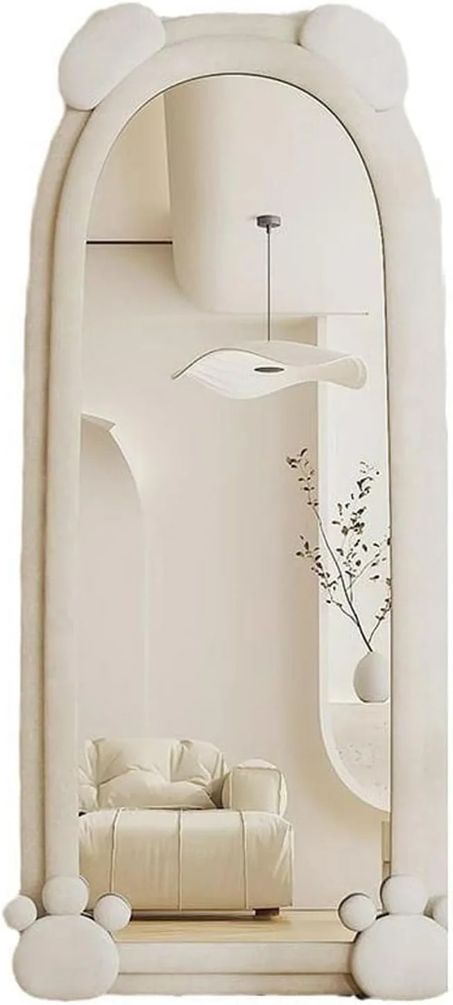 Kutis Vintage Full-Length Wall Mirror – Antique-Style Full Body Mirror with Velvet-Wrapped Wooden Frame for Bedroom & Living Room Décor 60 x 160. (White)