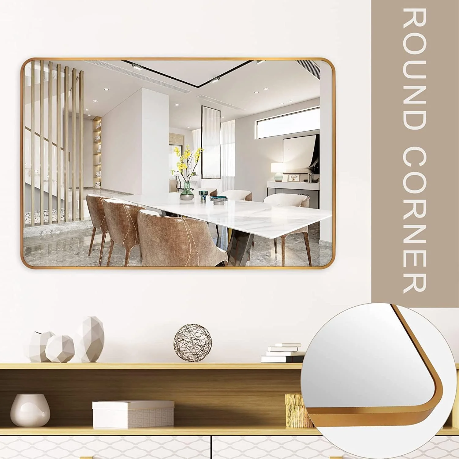 Kutis Modern Home Bathroom Mirrors Rectangular Metal Framed Wall Mirror HD Vanity Make Up Mirror for Wall Décor Mirror for Living Room, Home Decor & Bedroom Mirror Wall Make-up Mirror 70 x 50 cm.