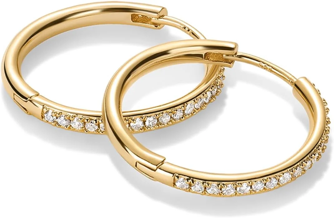 گوشواره های حلقه ای زنانه پاوی با روکش طلای 14 عیار و نگین های زیرکونیا - میله های نقره استرلینگ، گوشواره های طلایی لولایی مد روز برای زنان گوشواره های حلقه ای زنانه پاوی با روکش طلای 14 عیار و نگین های زیرکونیا - میله های نقره استرلینگ، گوشواره های طلایی لولایی مد روز برای زنان