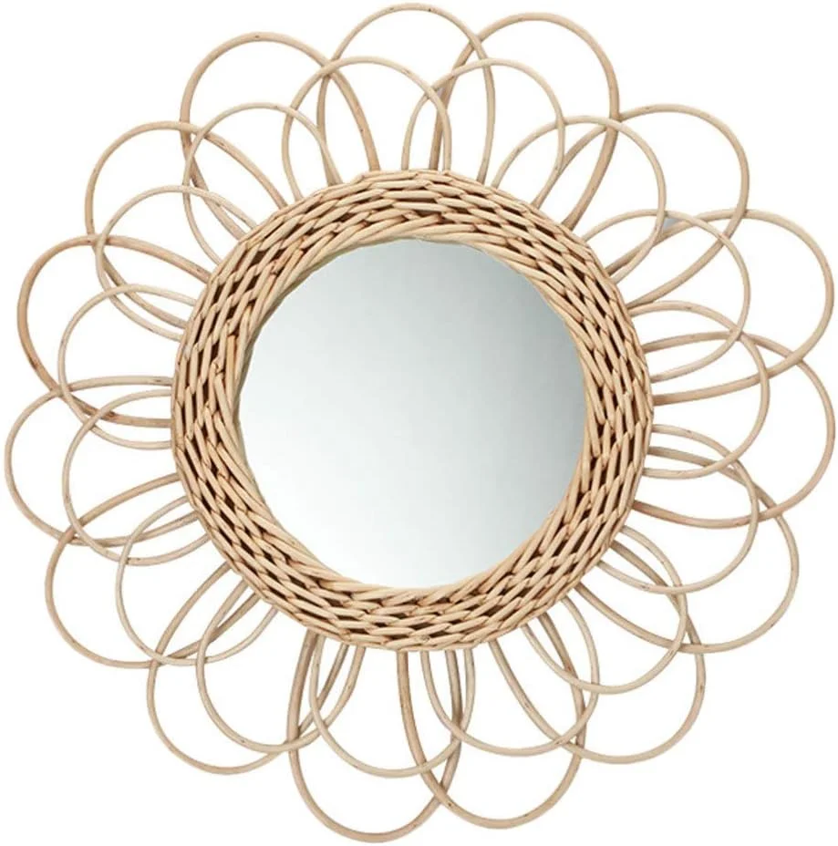 آینه دیواری حصیری YARNOW - آینه آرایشی چوبی با قاب چوبی به سبک بوهو، دکوراتیو، روستیک، مناسب برای عکسبرداری، ابعاد 40x40 سانتی متر آینه دیواری حصیری YARNOW - آینه آرایشی چوبی با قاب چوبی به سبک بوهو، دکوراتیو، روستیک، مناسب برای عکسبرداری، ابعاد 40x40 سانتی متر