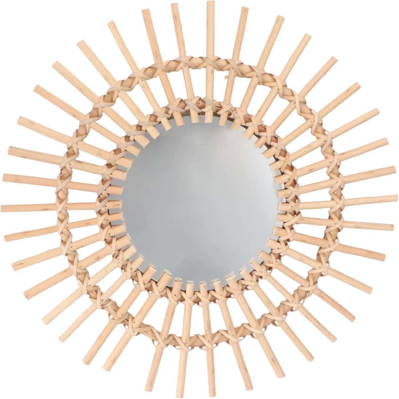 آینه دیواری حصیری YARNOW مدل بوهو - آینه آرایشی چوبی با قاب چوبی به سبک روستایی برای دکوراسیون خانه، مناسب آرایش، عکاسی، ابعاد 39.5x39.5 سانتی متر