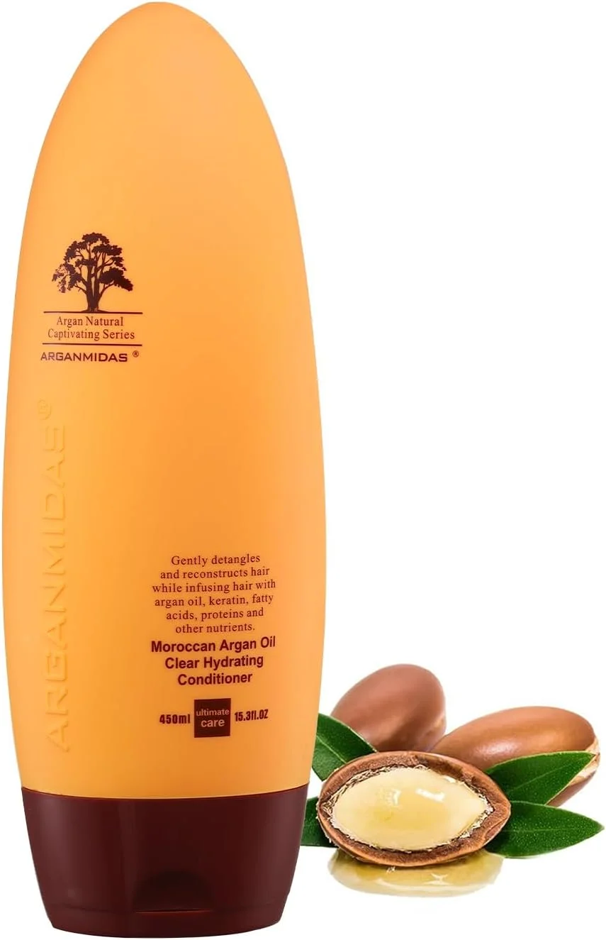 نرم کننده مو آرگان میداس، 450 میلی لیتر، نرم کننده بدون سولفات، نرم کننده آبرسان قوی و شفاف کننده مو، نرم کننده روزانه روغن آرگان برای موهای رنگ شده، موثر