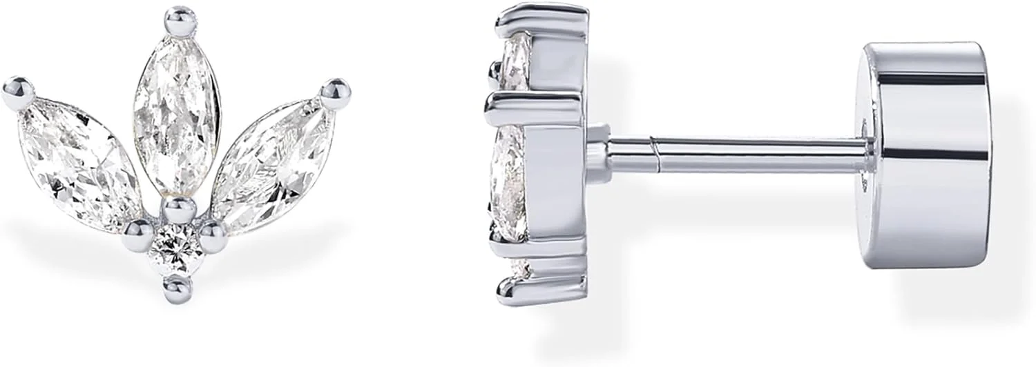 گوشواره های میخی کوچک با پشت صاف و روکش طلای 14 عیار PAVOI با پایه نقره استرلینگ برای زنان | جواهرات پیرسینگ غضروف هلیکس | خوشه مروارید ظریف زیرکونیا مکعبی طرح لوتوس