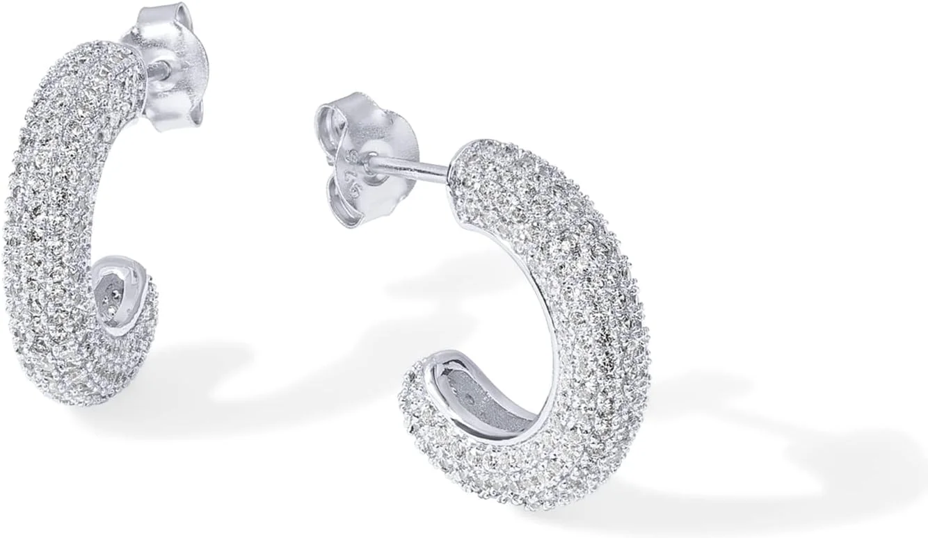 گوشواره های حلقه ای ضخیم با روکش طلای 14 عیار و پایه نقره استرلینگ 925 با زیرکونیا مکعبی | گوشواره های حلقه ای طلایی سبک وزن و ضخیم برای زنان | گوشواره حلقه ای کاملا نگین دار گوشواره های حلقه ای ضخیم با روکش طلای 14 عیار و پایه نقره استرلینگ 925 با زیرکونیا مکعبی | گوشواره های حلقه ای طلایی سبک وزن و ضخیم برای زنان | گوشواره حلقه ای کاملا نگین دار