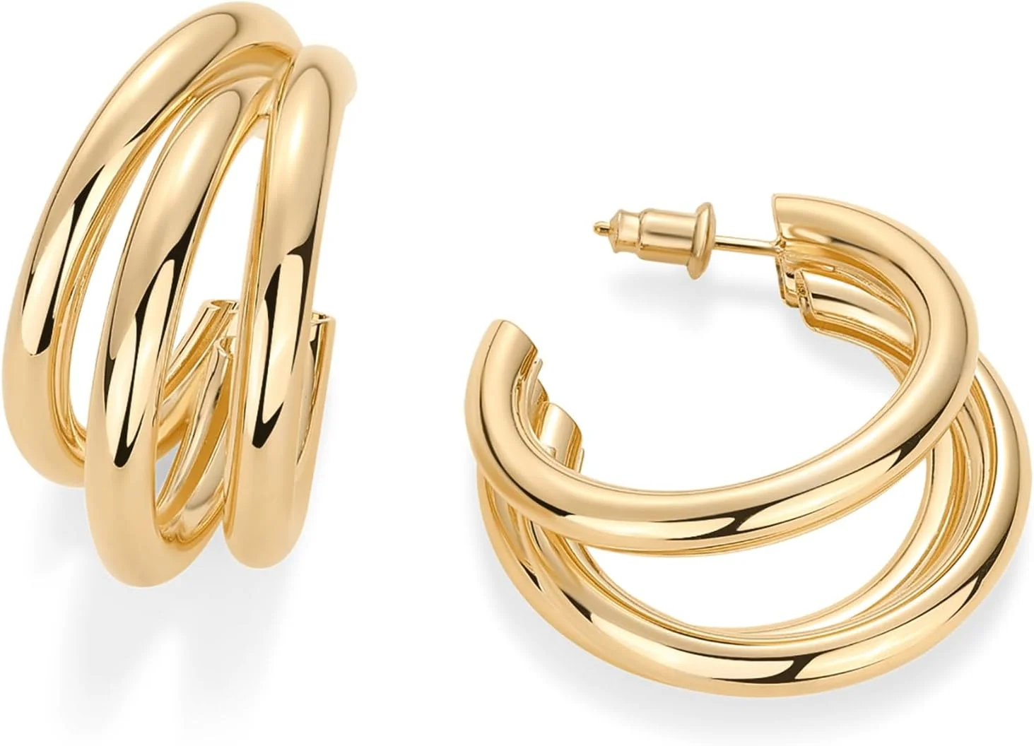 گوشواره های حلقه ای چندگانه پاوی با روکش طلای 14 عیار برای زنان | گوشواره های حلقه ای سه تایی ضد حساسیت و مد روز گوشواره های حلقه ای چندگانه پاوی با روکش طلای 14 عیار برای زنان | گوشواره های حلقه ای سه تایی ضد حساسیت و مد روز