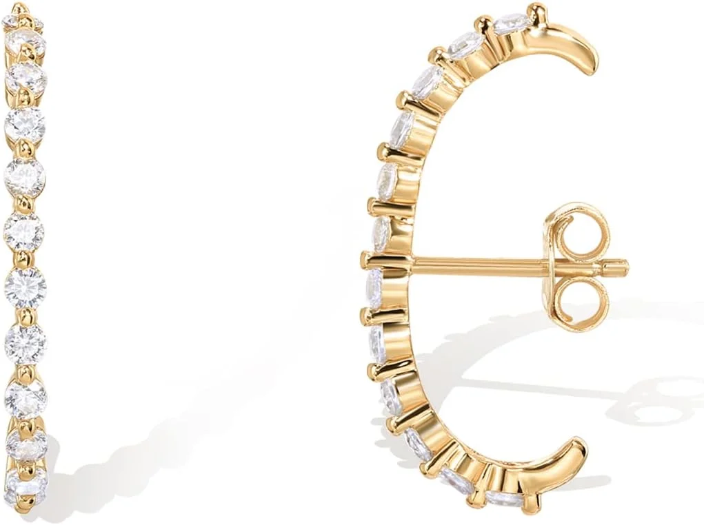 گوشواره های آویز مینیمالیستی با روکش طلای 14 عیار و پایه نقره استرلینگ 925 پاوی | گوشواره های میخی دور لاله گوش زنانه