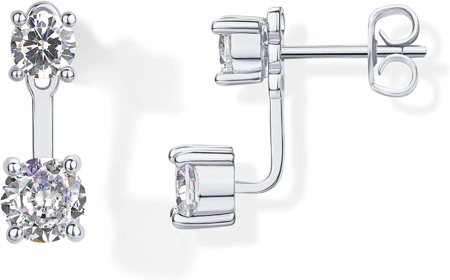 گوشواره ژاکتی زنانه پاوی با روکش طلای 14 عیار و زیرکونیا - میله نقره استرلینگ، نگین های ظریف CZ در جلو و پشت - گوشواره های ژاکتی زنانه