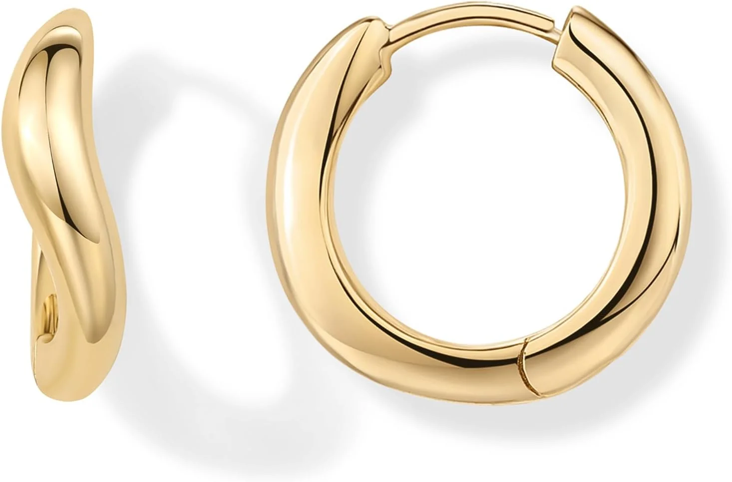 گوشواره های حلقه ای موجی هاگی با روکش طلای 14 عیار و پایه نقره استرلینگ PAVOI | گوشواره های حلقه ای موج دار پیچ خورده برای زنان