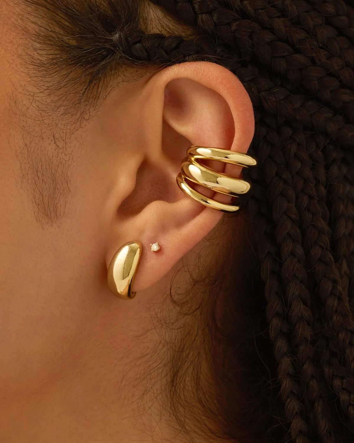 گوشواره های کاف گوشی حجیم روکش طلای 14 عیار PAVOI برای زنان - گوشواره های بیانیه کاف سه گانه گوشواره های کاف گوشی حجیم روکش طلای 14 عیار PAVOI برای زنان - گوشواره های بیانیه کاف سه گانه