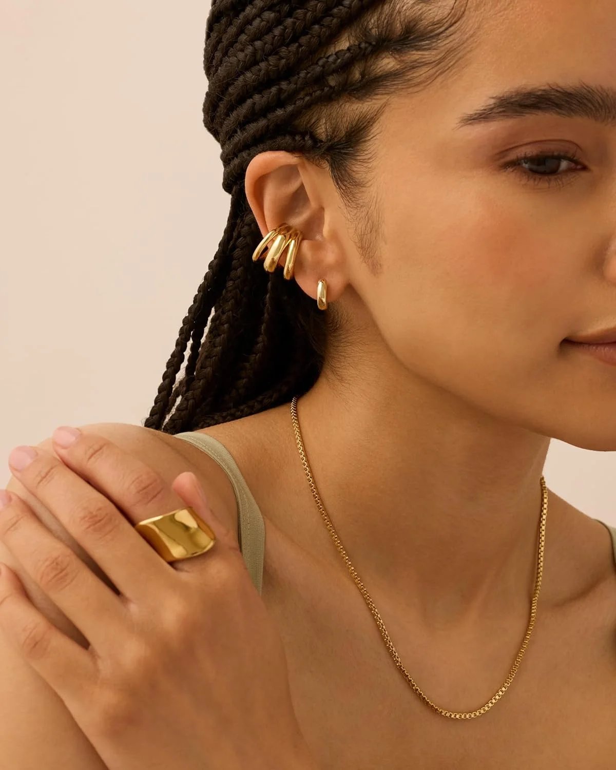 گوشواره های کاف گوشی حجیم روکش طلای 14 عیار PAVOI برای زنان - گوشواره های بیانیه کاف سه گانه گوشواره های کاف گوشی حجیم روکش طلای 14 عیار PAVOI برای زنان - گوشواره های بیانیه کاف سه گانه