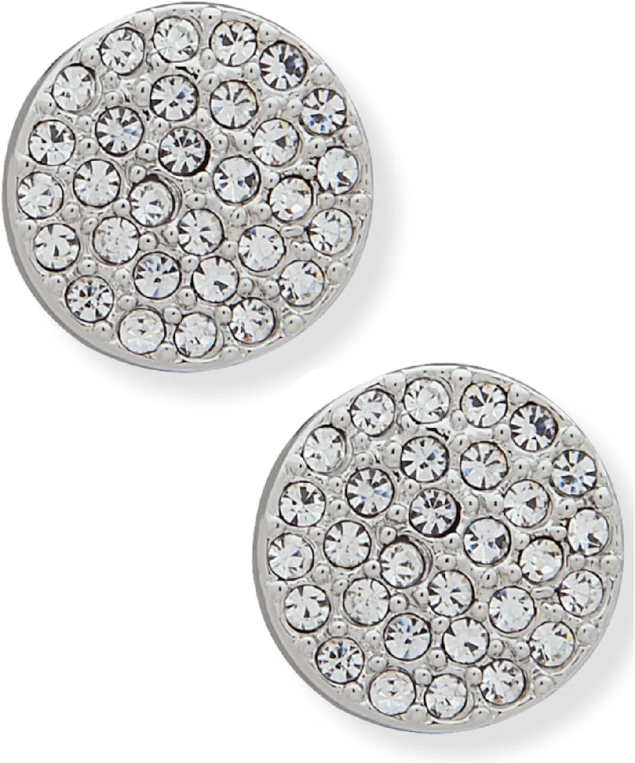 گوشواره های میخی دیسکی نگین دار DKNY - گوشواره های نقره ای زنانه - گوشواره های میخی شیک - جواهرات زیبای زنانه - نقره ای و کریستال