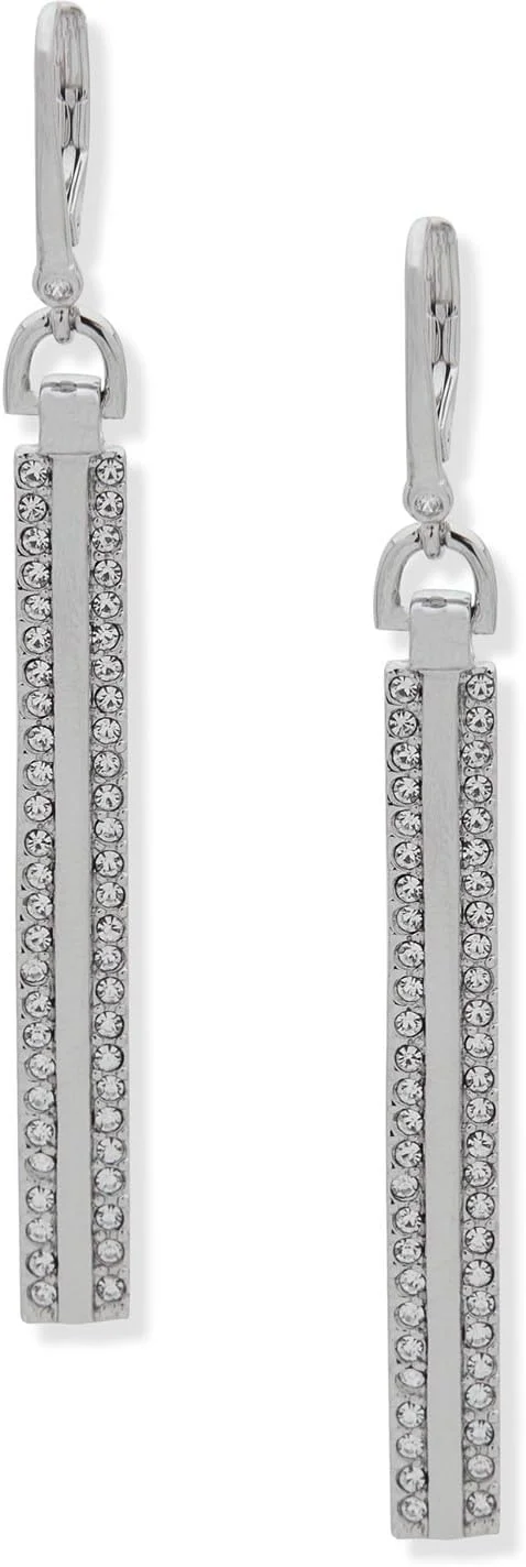 گوشواره های آویز خطی DKNY Pavé - گوشواره های کریستالی براق - جواهرات زیبای زنانه - نقره ای و کریستال