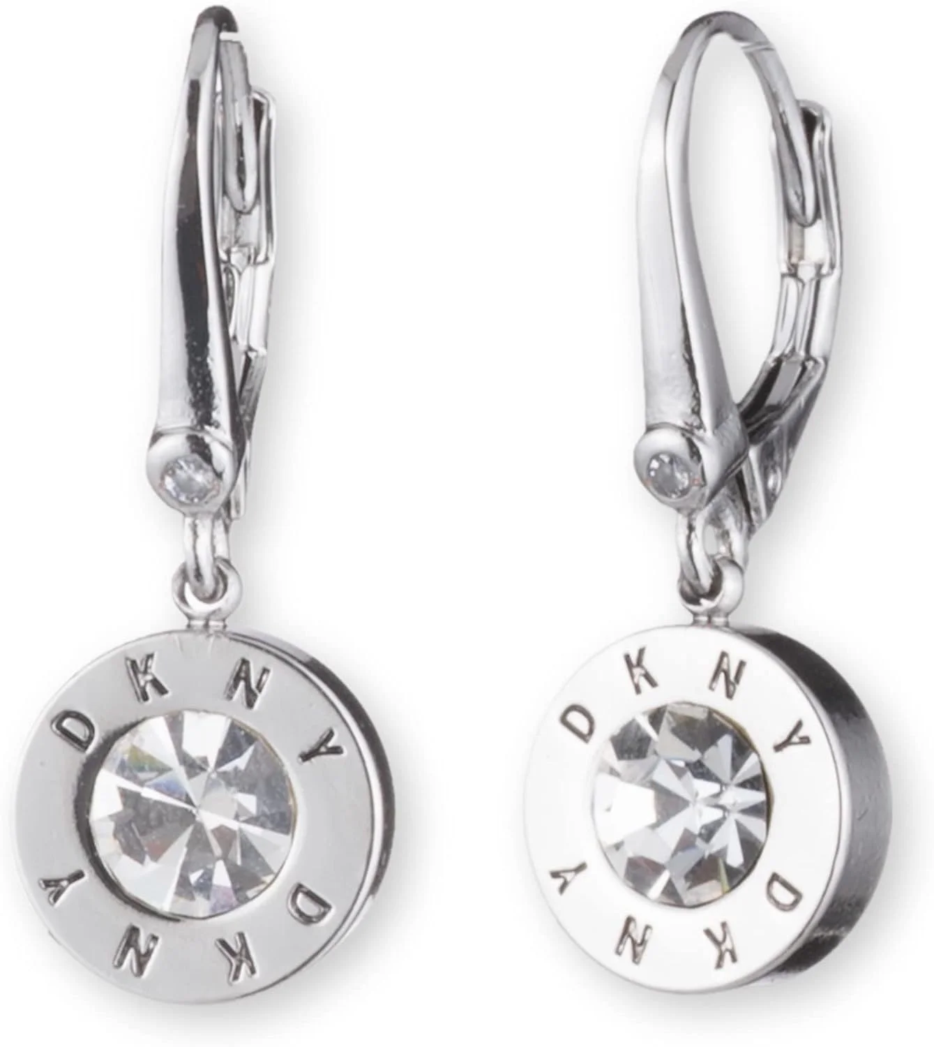 گوشواره آویز نگین دار DKNY - جواهرات زنانه - گوشواره اهرمی - هدیه ای عالی برای زنان - ساخته شده با فلزات ترکیبی - نقره ای