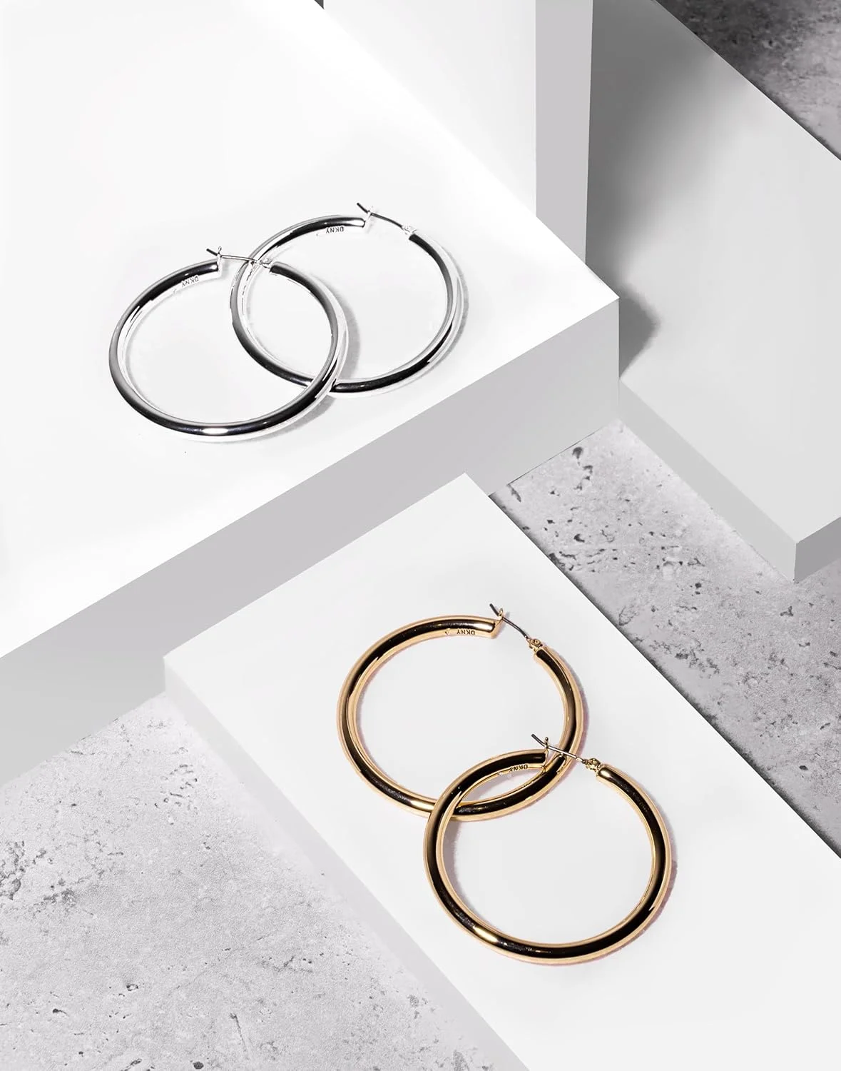 گوشواره های حلقه ای ضخیم زنانه دی کی ان وای، 50 میلی متر گوشواره های حلقه ای ضخیم زنانه دی کی ان وای، 50 میلی متر