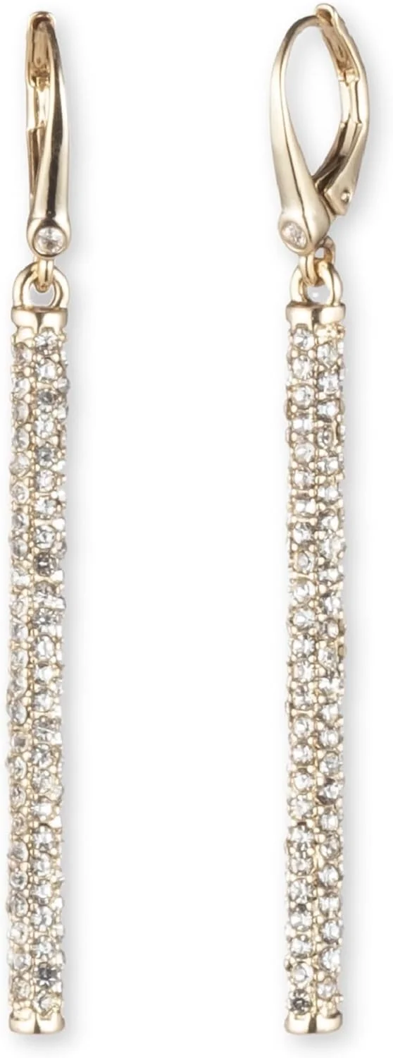 گوشواره های آویز خطی میکروپاو طلایی DKNY - جواهرات زیبای زنانه - گوشواره های آویز طلایی و کریستالی