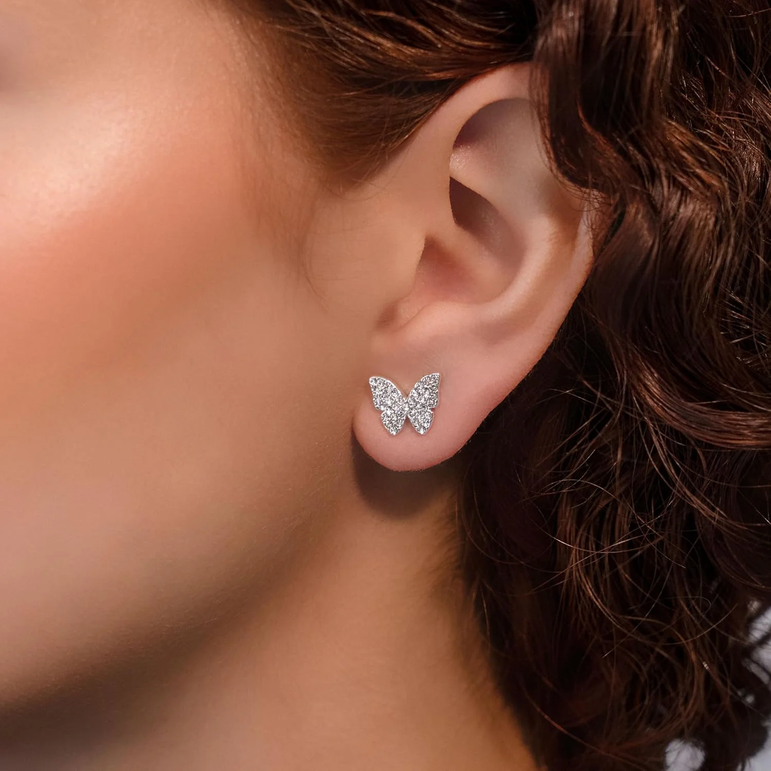 گوشواره های میخی پروانه ای زنانه DKNY طلایی با سنگ های کریستالی، 60538642، تیتانیوم روی