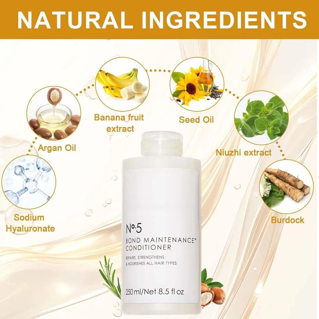 نرم کننده مو 250 میلی لیتری GNHG، نرم کننده مو شماره 5، ترمیم کننده، تقویت کننده، مرطوب کننده، مناسب برای انواع مو