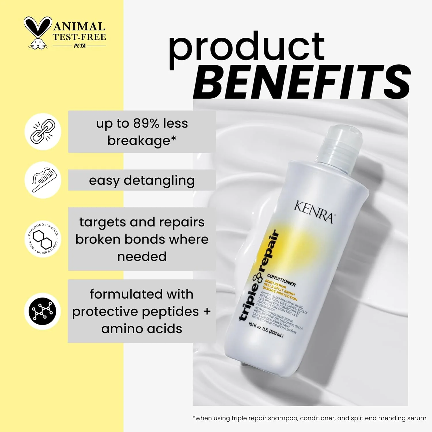 نرم کننده ترمیم کننده سه گانه مو کنرا پروفشنال | هدف قرار دادن و ترمیم پیوندهای ضعیف یا شکسته | موخوره | موهای آسیب دیده | تقویت کننده پیوند | بدون سولفات | 300 میلی لیتر