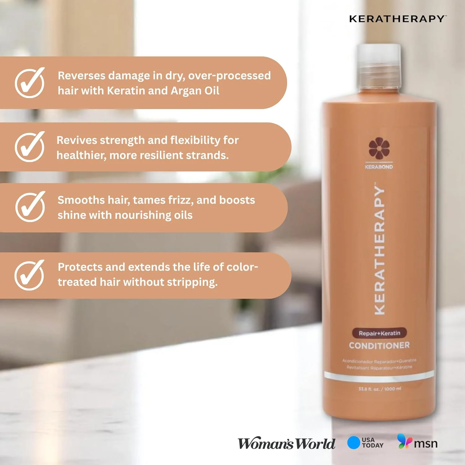 نرم کننده ترمیم کننده مو کراتراپی برای موهای آسیب دیده - نرم کننده خاویار Keratinfixx برای موهای خشک حاوی روغن آرگان و فناوری Kerabond - درمان تزریق شده کراتین برای ترمیم خشکی و شکستگی، 1000 میلی لیتر