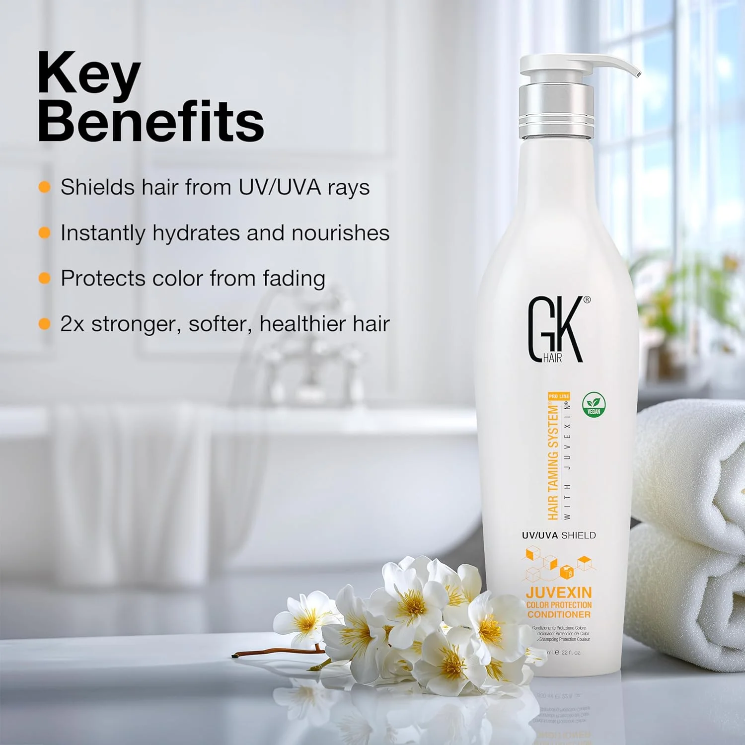 نرم کننده محافظ رنگ مو گلوبال کراتین جی کی هیر (650 میلی لیتر) - پاک کننده عمیق و محافظت حرارتی برای موهای رنگ شده، خشک، آسیب دیده، مجعد و وز - بدون پارابن و سولفات، مناسب برای خانم ها و آقایان