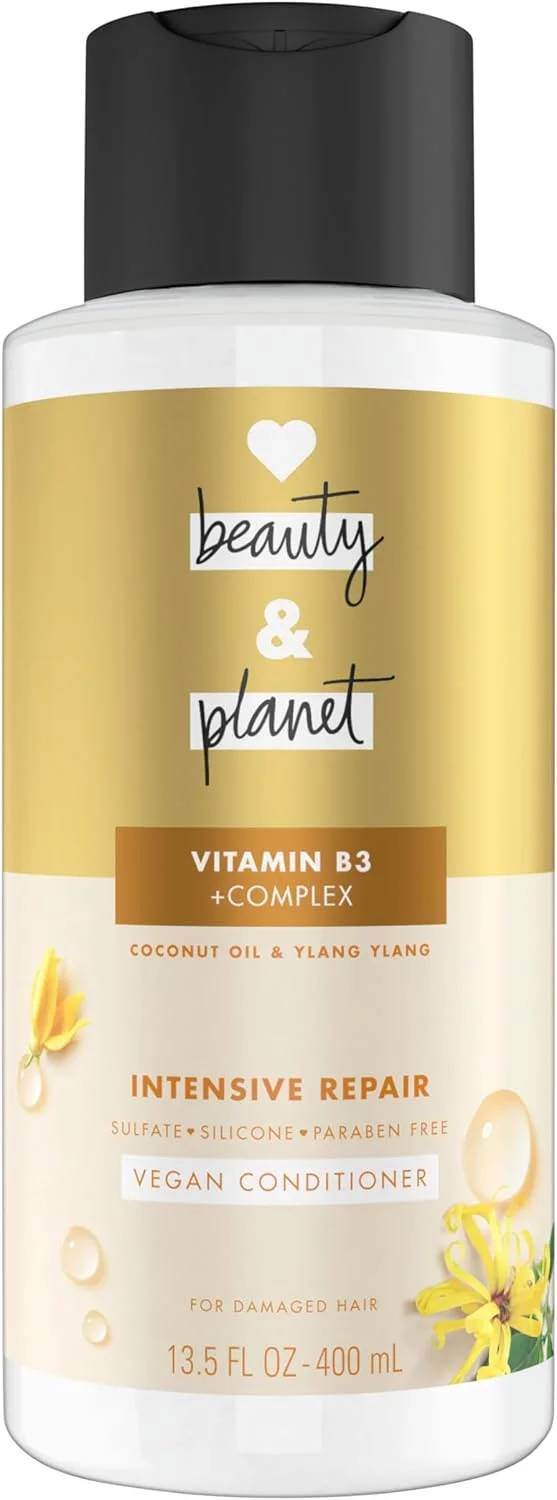 نرم کننده مو لاو بیوتی اند پلنت حاوی ویتامین B3، روغن نارگیل و یلانگ یلانگ برای ترمیم فشرده موهای آسیب دیده، بدون سولفات، سیلیکون و پارابن. بدون تست حیوانی. 400 میلی لیتر