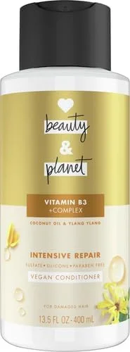 نرم کننده مو لاو بیوتی اند پلنت حاوی ویتامین B3، روغن نارگیل و یلانگ یلانگ برای ترمیم فشرده موهای آسیب دیده، بدون سولفات، سیلیکون و پارابن. بدون تست حیوانی. 400 میلی لیتر