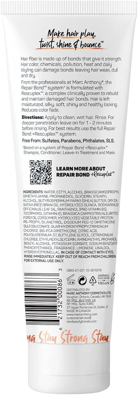 نرم کننده ترمیم کننده پیوند مو مارک آنتونی - ترمیم، تقویت و حفظ پیوندهای داخل مو - از بین برنده وز، موخوره و کاهش شکستگی مو - درمان حرفه ای موهای خشک و آسیب دیده