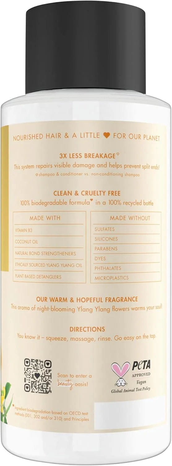 نرم کننده مو لاو بیوتی اند پلنت حاوی ویتامین B3، روغن نارگیل و یلانگ یلانگ برای ترمیم فشرده موهای آسیب دیده، بدون سولفات، سیلیکون و پارابن. بدون تست حیوانی. 400 میلی لیتر