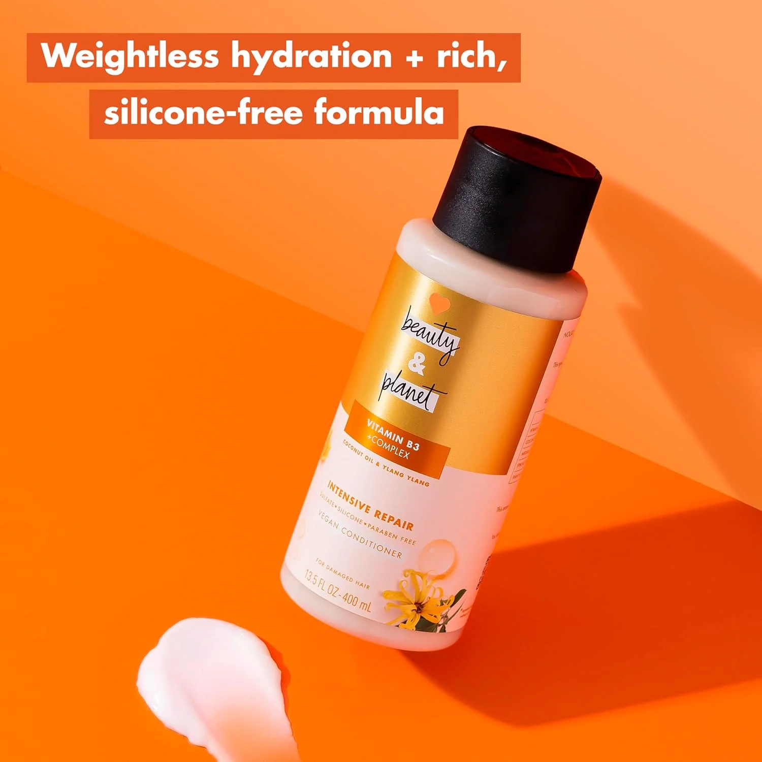 نرم کننده مو لاو بیوتی اند پلنت حاوی ویتامین B3، روغن نارگیل و یلانگ یلانگ برای ترمیم فشرده موهای آسیب دیده، بدون سولفات، سیلیکون و پارابن. بدون تست حیوانی. 400 میلی لیتر