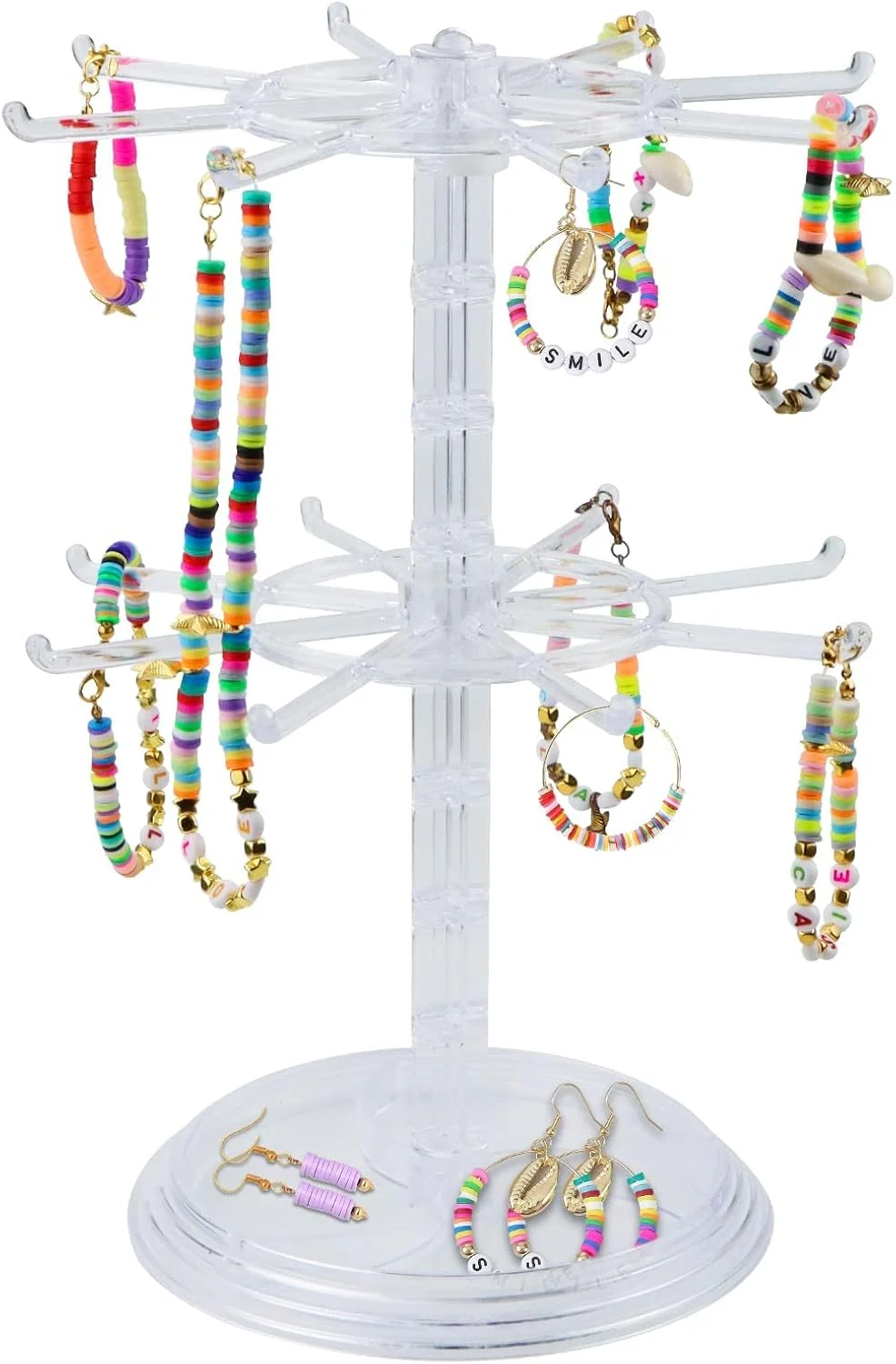 استند نمایش جواهرات اکسفور، دو لایه چرخان، سازمان دهنده نفیس فلزی گوشواره دستبند گردنبند، برای دختران و زنان