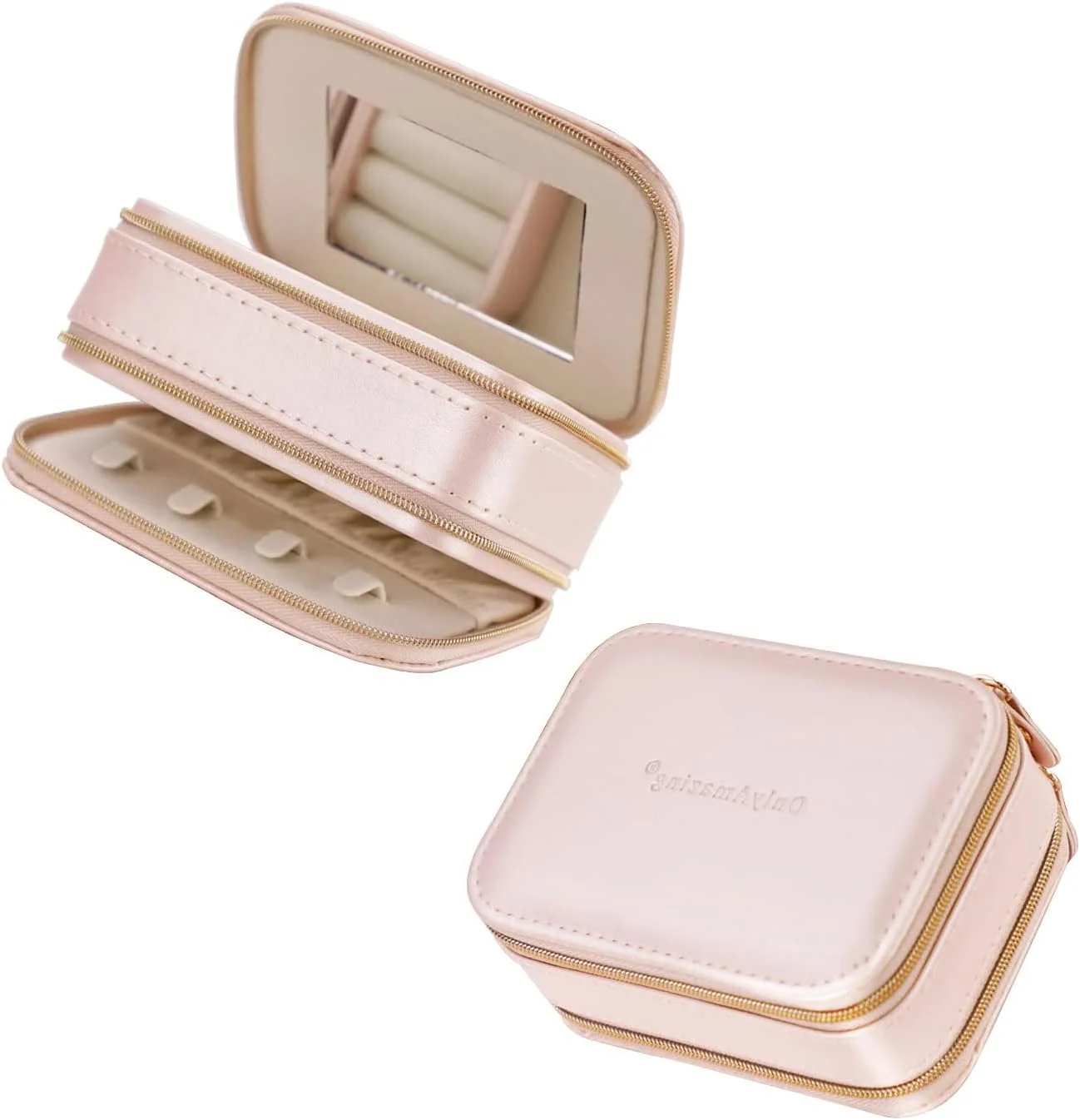 جعبه جواهرات مسافرتی اکسفور، کیف نگهدارنده جواهرات قابل حمل برای زنان، جعبه نگهداری دو لایه گردنبند، گوشواره، انگشتر، آویز، دستبند (چرم، صورتی)