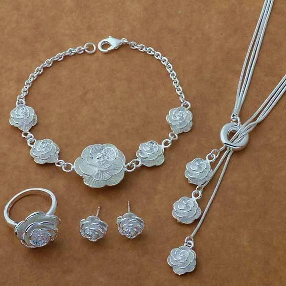 ست جواهرات زنانه، روکش نقره 925، طراحی گل و منگوله به سبک ایتالیایی، شامل گردنبند زنجیری، دستبند و گوشواره، هدیه ای شیک برای تولد، سالگرد، عروسی، مادر، همسر، دوست ست جواهرات زنانه، روکش نقره 925، طراحی گل و منگوله به سبک ایتالیایی، شامل گردنبند زنجیری، دستبند و گوشواره، هدیه ای شیک برای تولد، سالگرد، عروسی، مادر، همسر، دوست