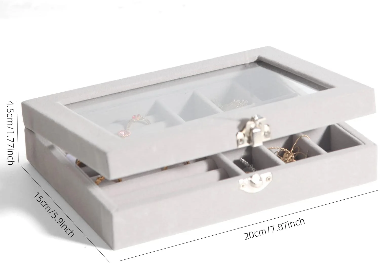 جعبه جواهرات Excefore برای زنان و دختران، جعبه بزرگ نگهداری جواهرات مردانه، نگهدارنده جواهرات ویترینی با سینی قابل جابجایی برای گردنبند، گوشواره، انگشتر، دستبند، هدیه وینتیج، خاکستری جعبه جواهرات Excefore برای زنان و دختران، جعبه بزرگ نگهداری جواهرات مردانه، نگهدارنده جواهرات ویترینی با سینی قابل جابجایی برای گردنبند، گوشواره، انگشتر، دستبند، هدیه وینتیج، خاکستری