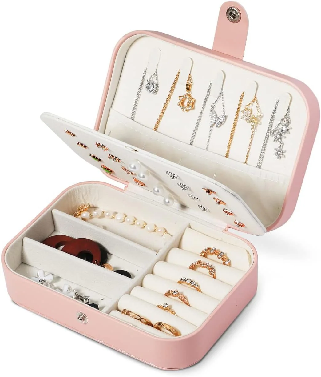 جعبه جواهرات مسافرتی اکسفور، کیف نگهدارنده جواهرات قابل حمل برای زنان، جعبه نگهداری دو لایه گردنبند، گوشواره، انگشتر، آویز، دستبند (چرم، صورتی) جعبه جواهرات مسافرتی اکسفور، کیف نگهدارنده جواهرات قابل حمل برای زنان، جعبه نگهداری دو لایه گردنبند، گوشواره، انگشتر، آویز، دستبند (چرم، صورتی)