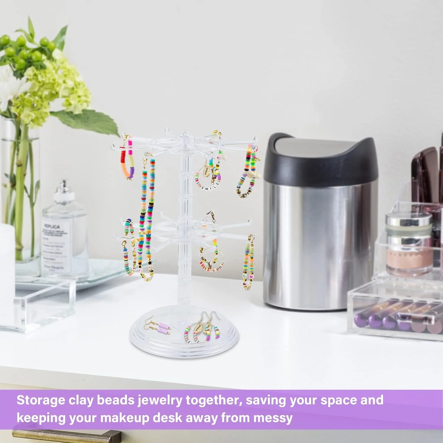 استند نمایش جواهرات اکسفور، دو لایه چرخان، سازمان دهنده نفیس فلزی گوشواره دستبند گردنبند، برای دختران و زنان